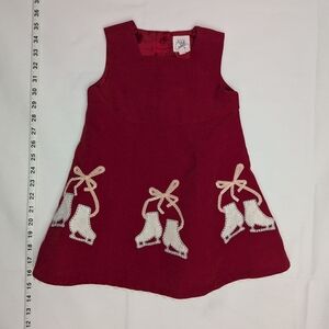 Vintage Baby Gap Girls 2T Ice Skates Dress Red Velvet Embroidered A Lined Y2K